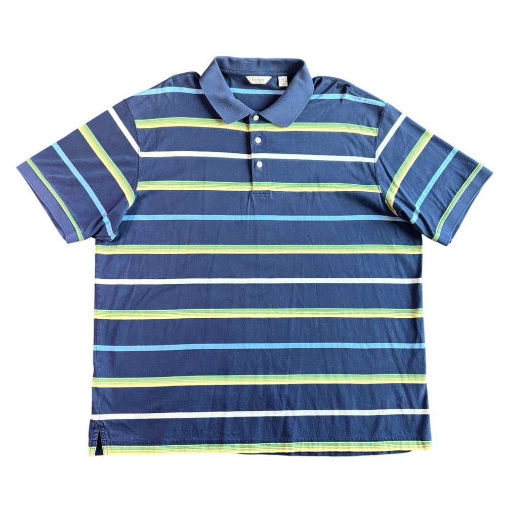 Turnbury Mens Cotton Polo Shirt Striped Preppy XL Navy Blue